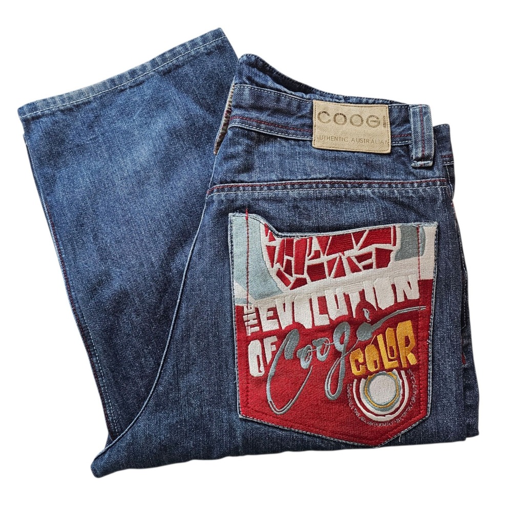 COOGI Australian Denim Jeans Men's W38 L34 Evolution Of Color Embroidered‎ Baggy